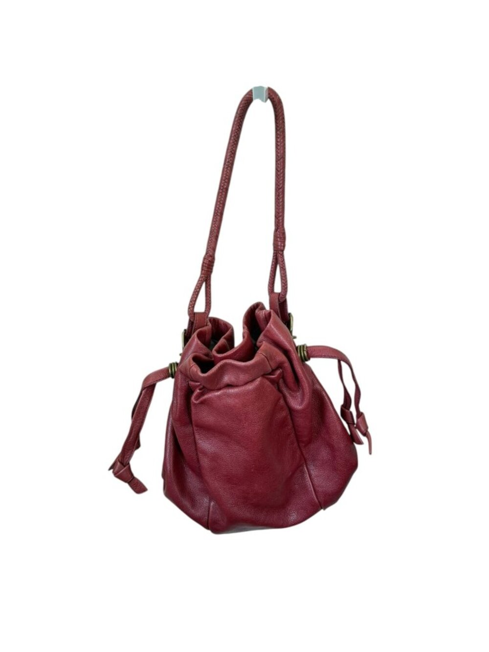 Elliott Lucca Pebbled Leather Bucket Bag Hobo Shoulder Purse Berry Red - Picture 8 of 12